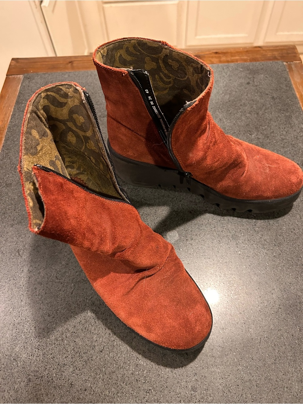 FLY LONDON - Rust Suede Women’s Slightly Above Ankle Boots with Side Zip
